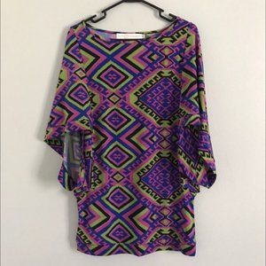 EUC Tracy Negoshian Aztec Geometric Pattern Top PinkPurple Sz XS (0-2) #331